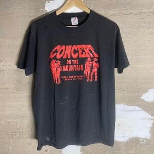 Vtg 1991 Concert on the Mountain Black Cotton T-Shirt | Red Graphic Concert Tee